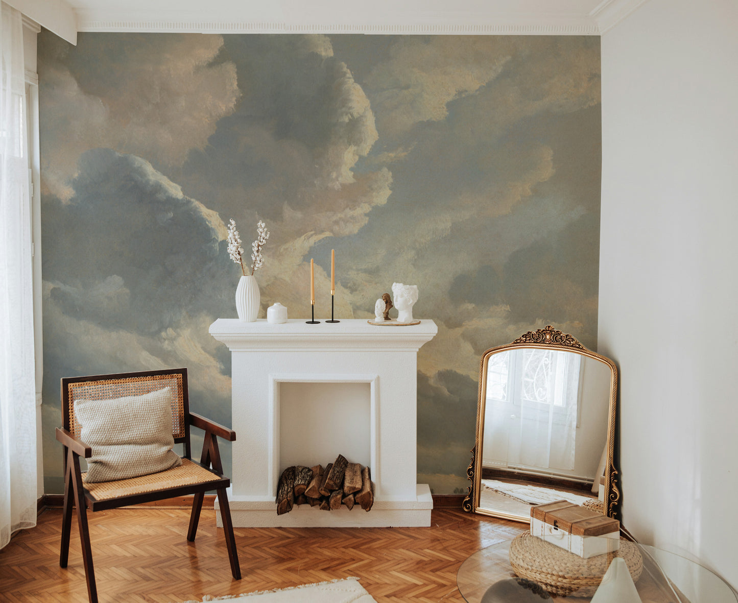 Dramatic cloudscape sky wallpaper for elegant interiors
