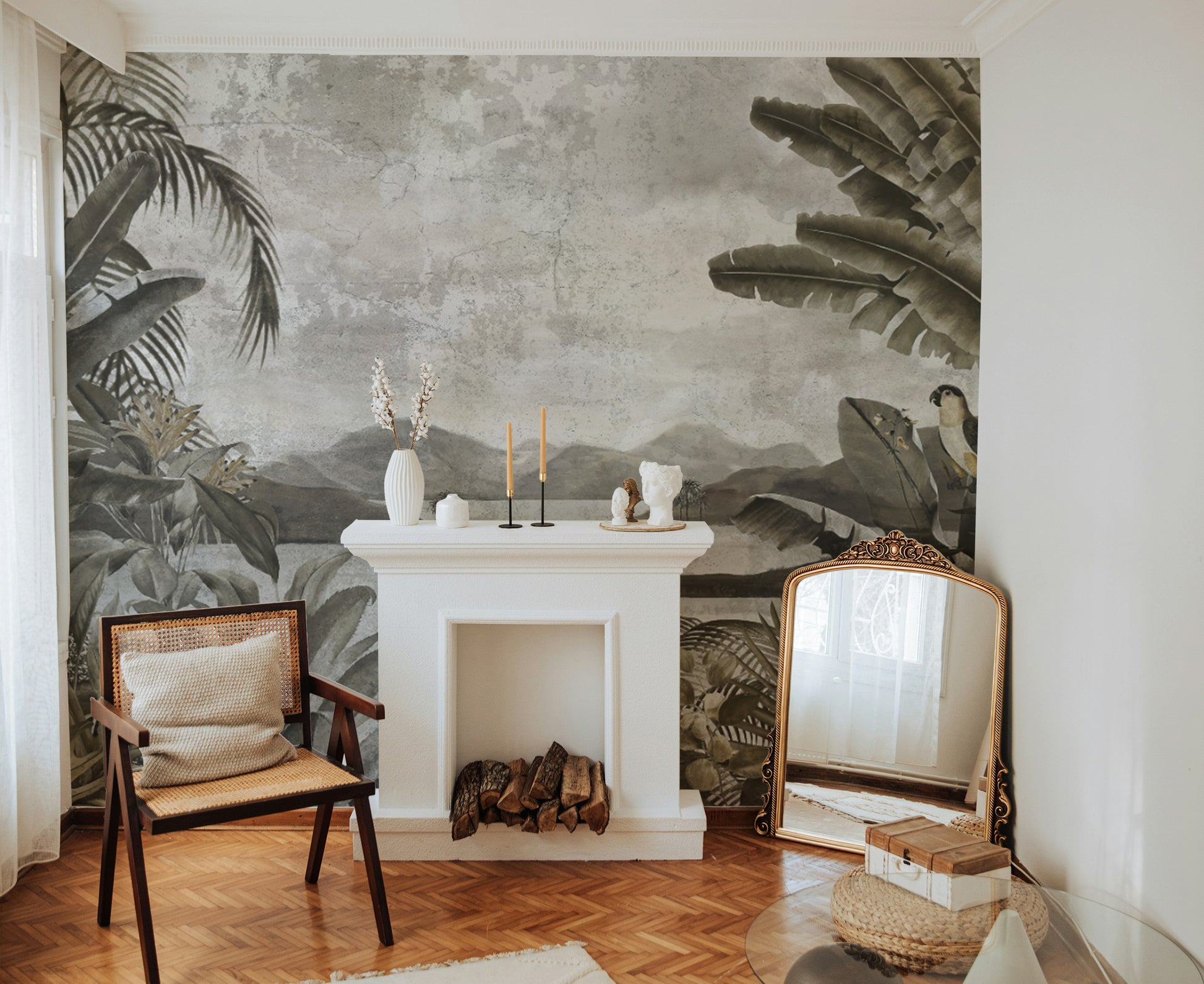 Sophisticated tropical wall mural for interiors.
