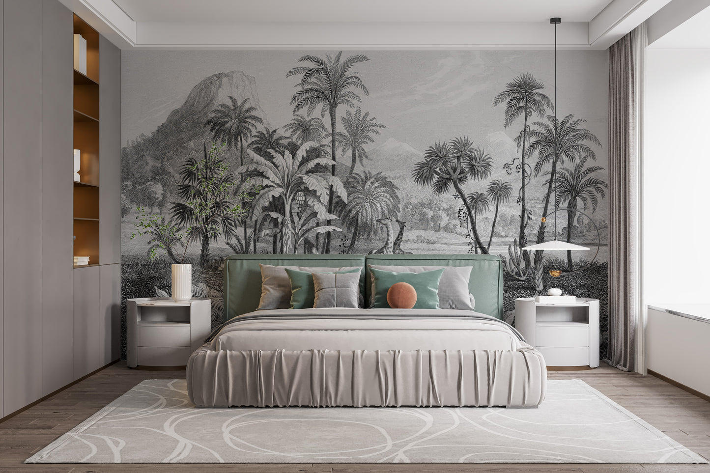 Monochrome Vintage Jungle Wallpaper for Renters