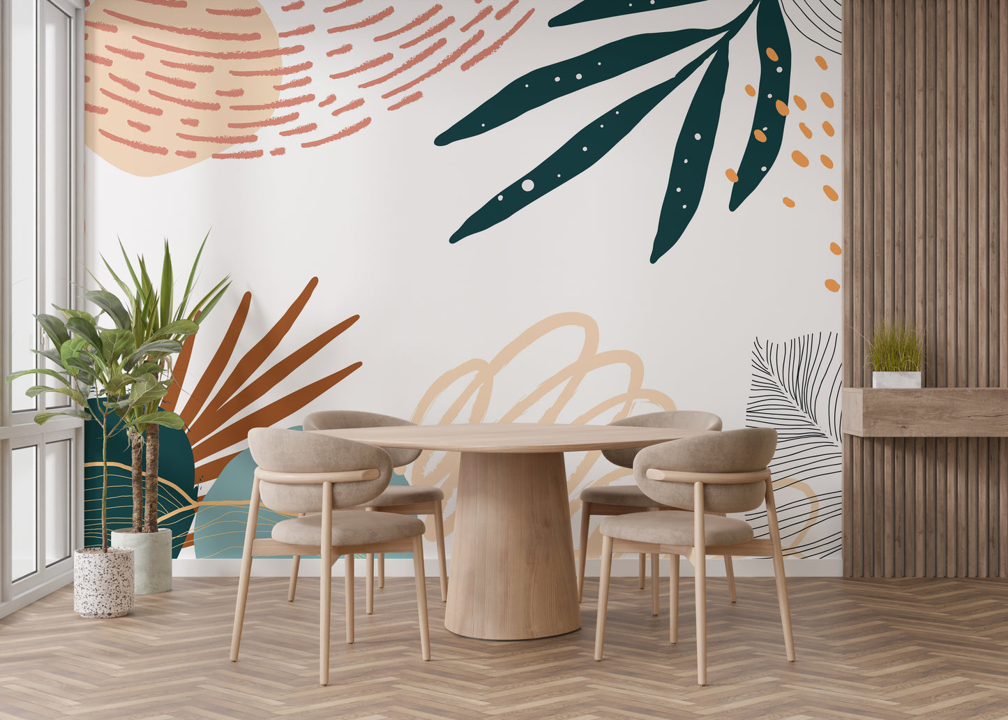 Neutral botanical wallpaper with leaves