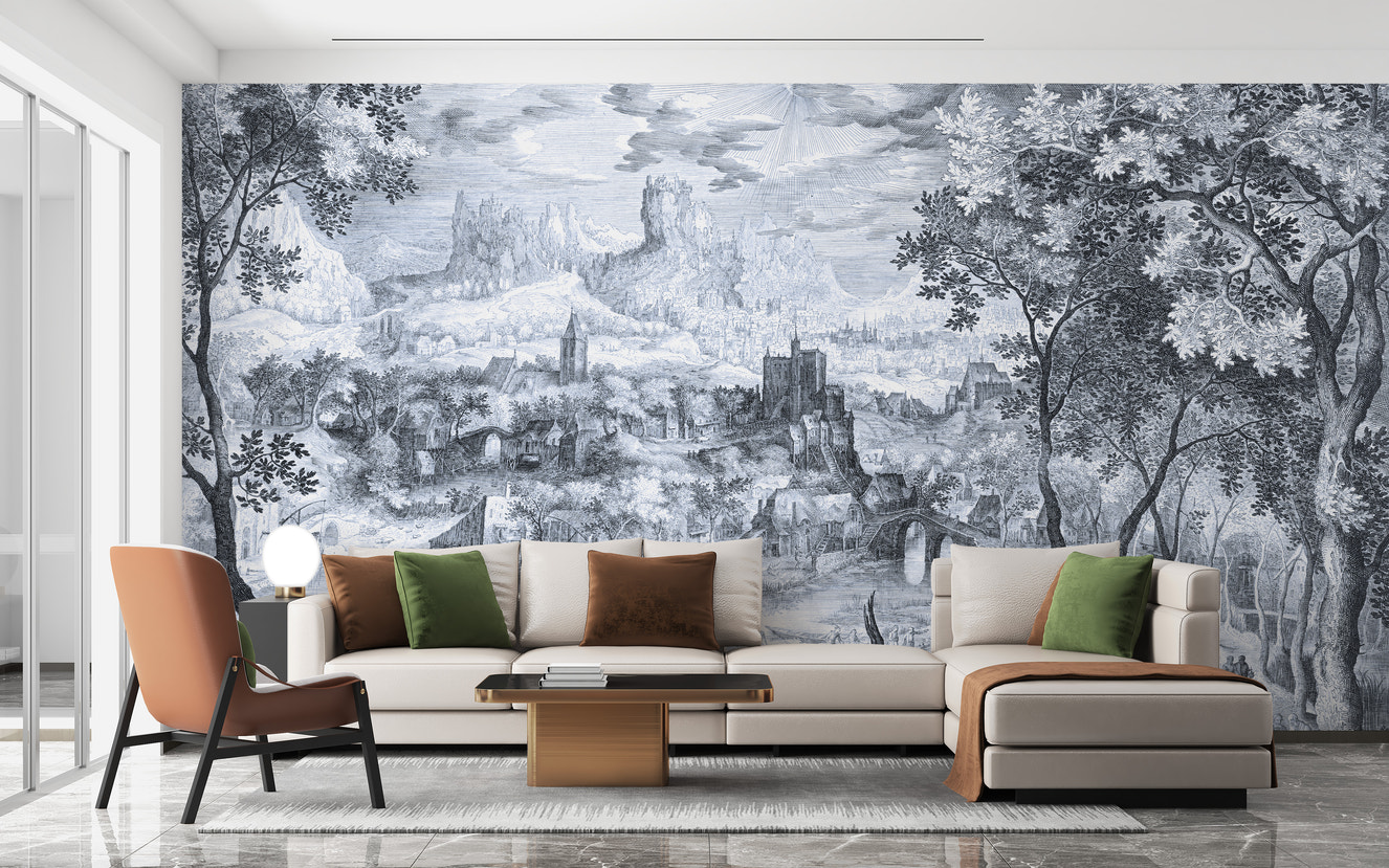 Countryside wallpaper mural with fine details



