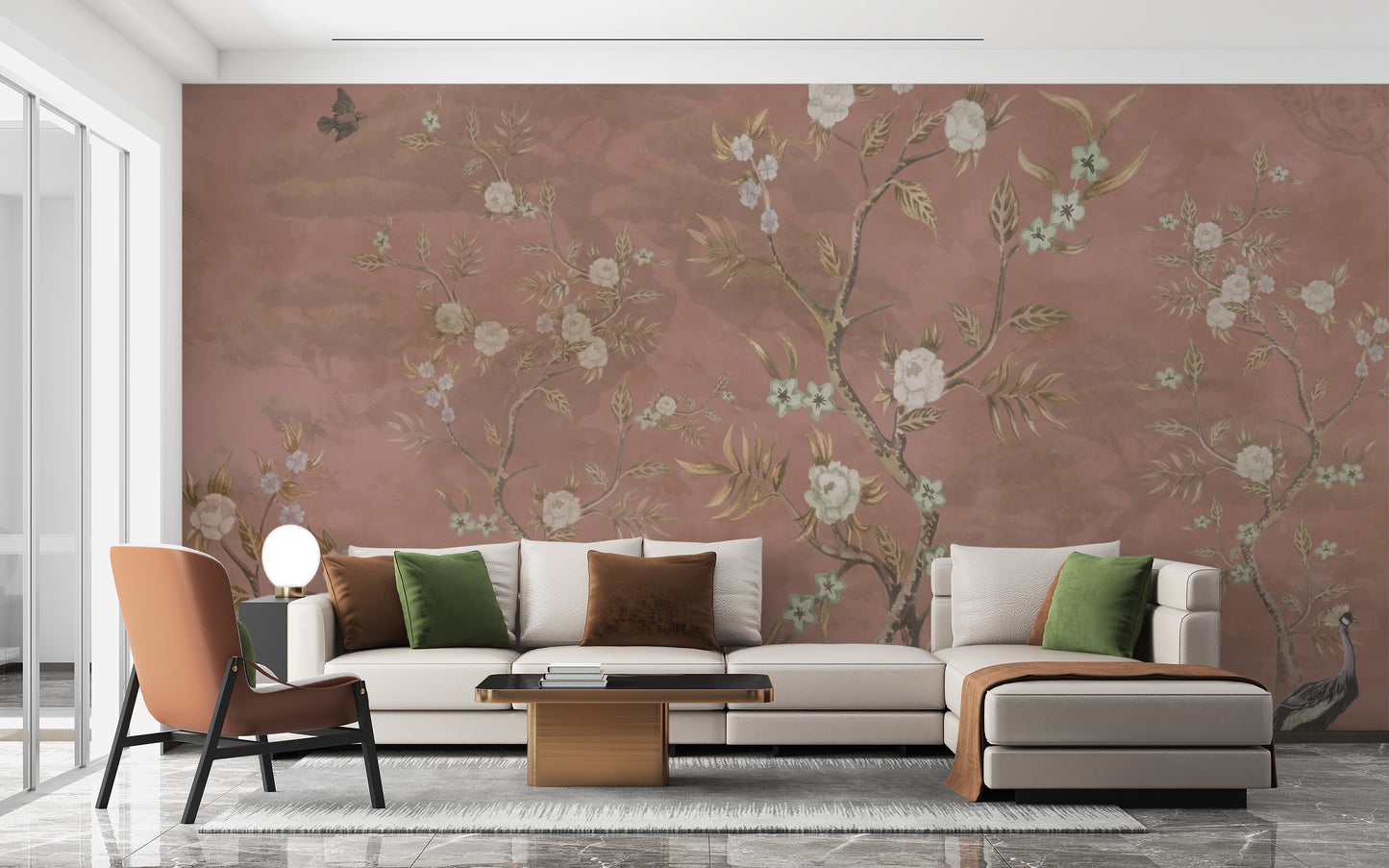 Sophisticated brown chinoiserie wall art wallpaper