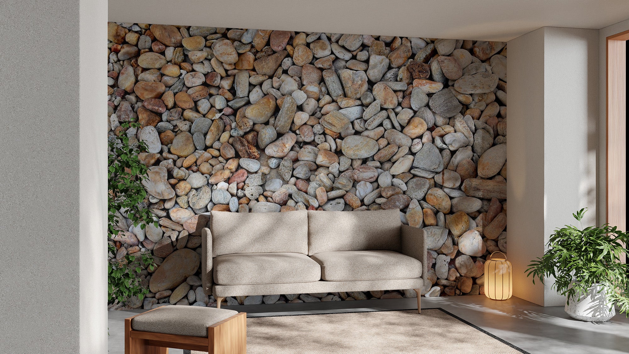 Earthy pebble wallpaper mural for interiors
