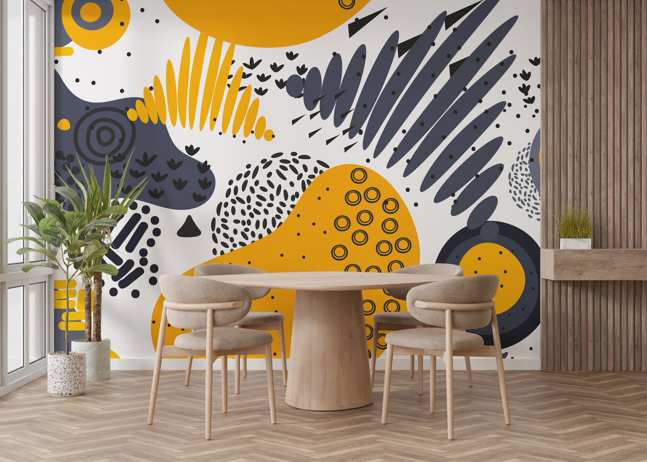 Bold abstract blue and yellow wallpaper
