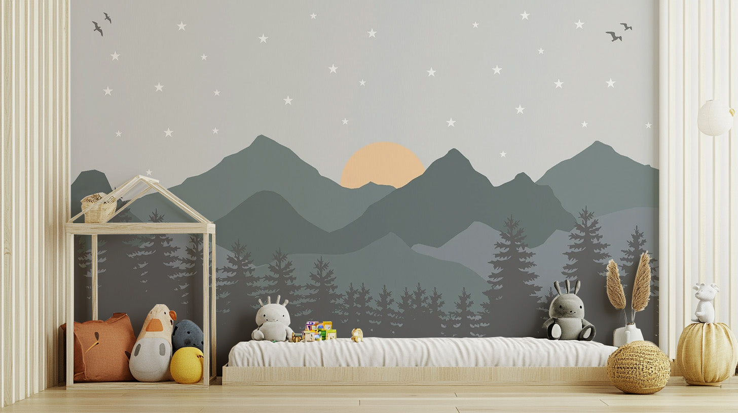 Green mountains mural for children's walls
