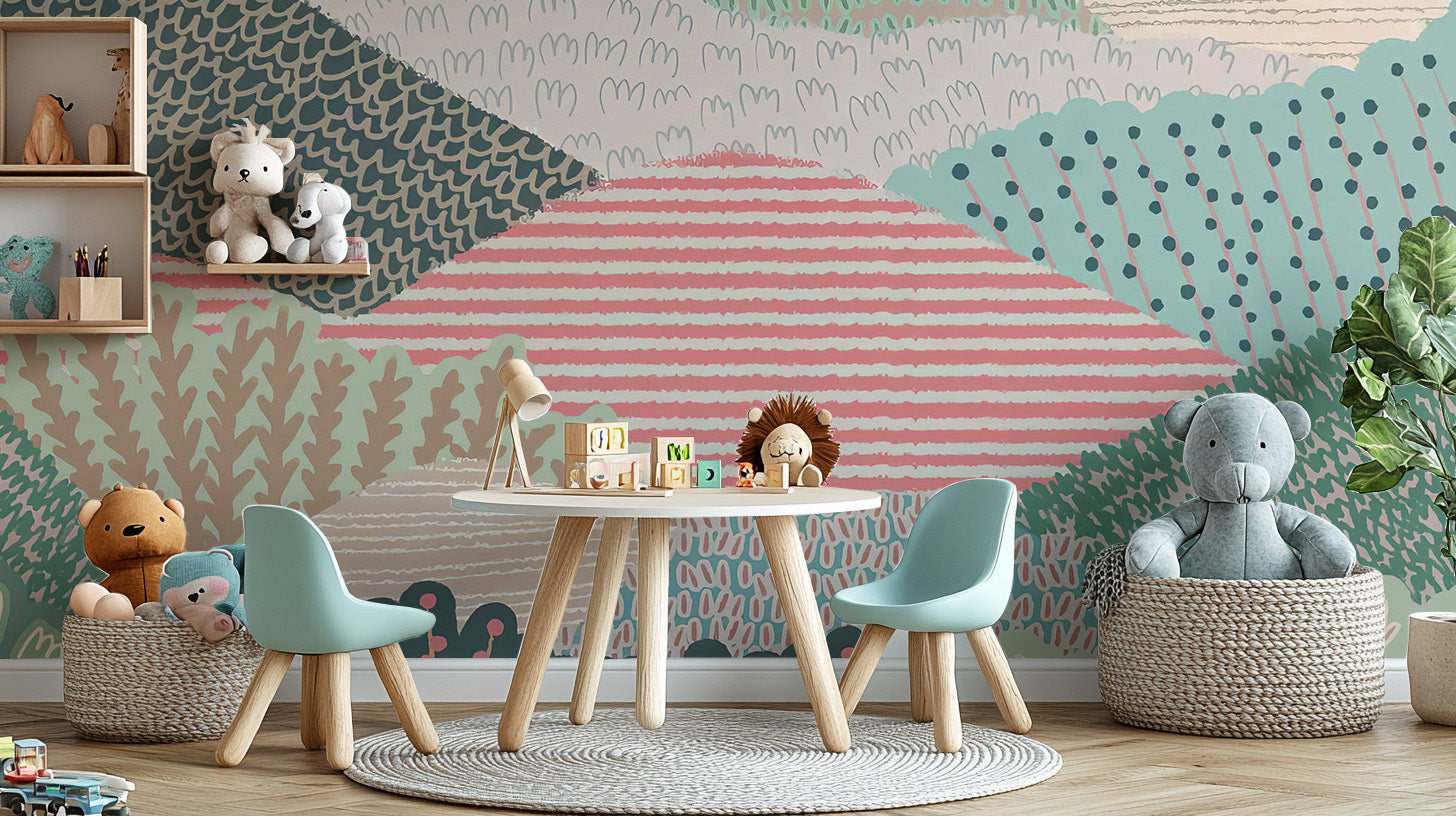 Textured Landscape Mural adds a playful nature vibe to kids rooms