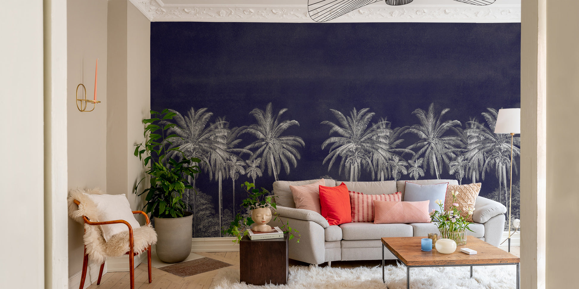 Luxury botanical wall mural with tropical palm trees
