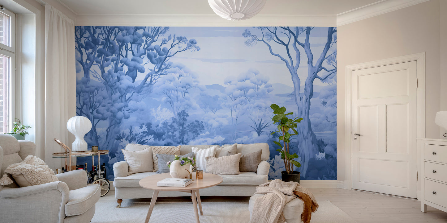 Autumn Forest Blue Color Wallpaper Mural