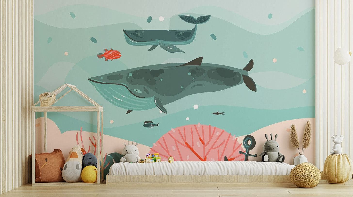 Underwater whale adventure in Kids Wallpaper Mural
