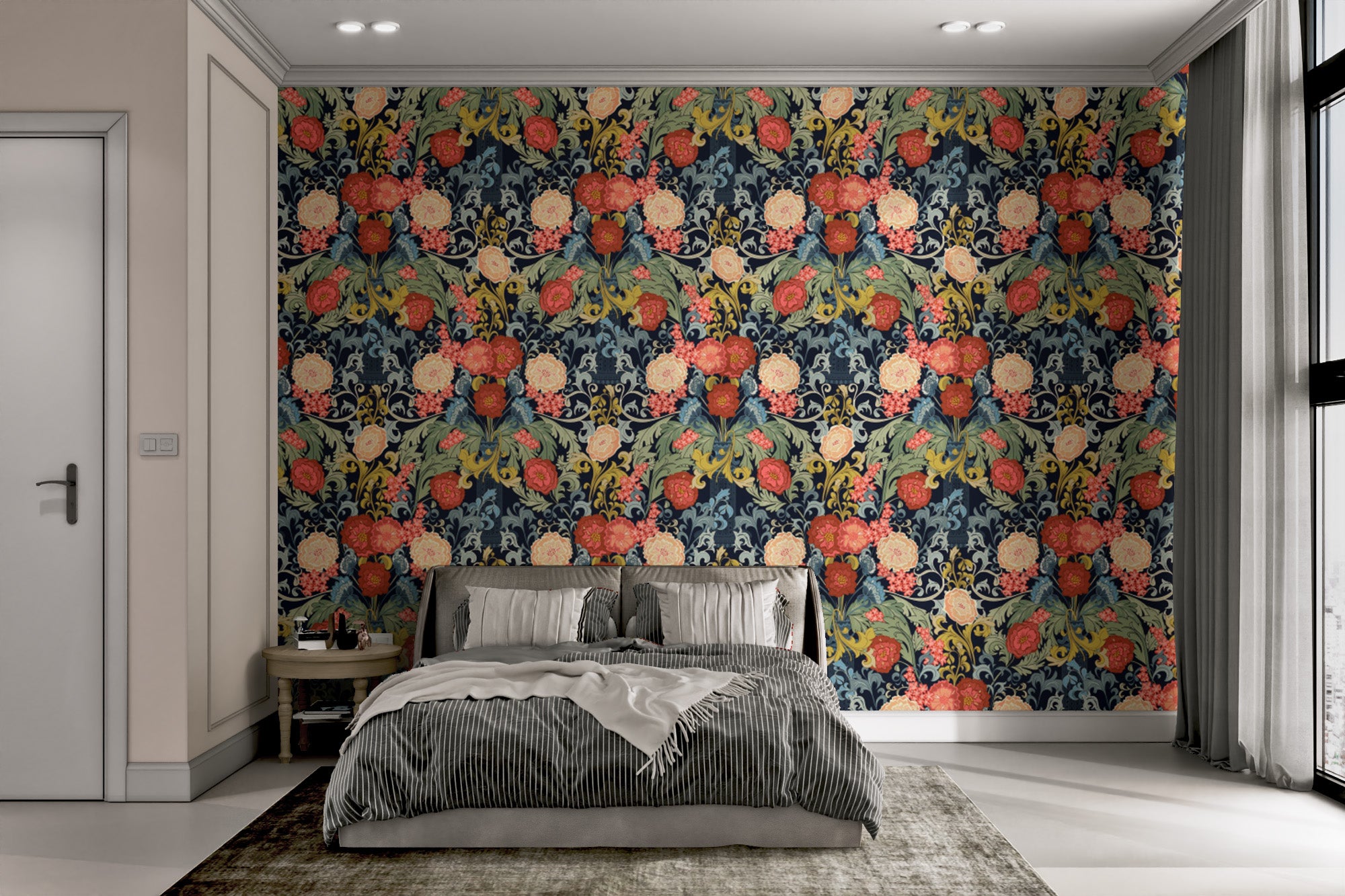 Sophisticated Baroque Rose wallpaper for statement wall decor.
