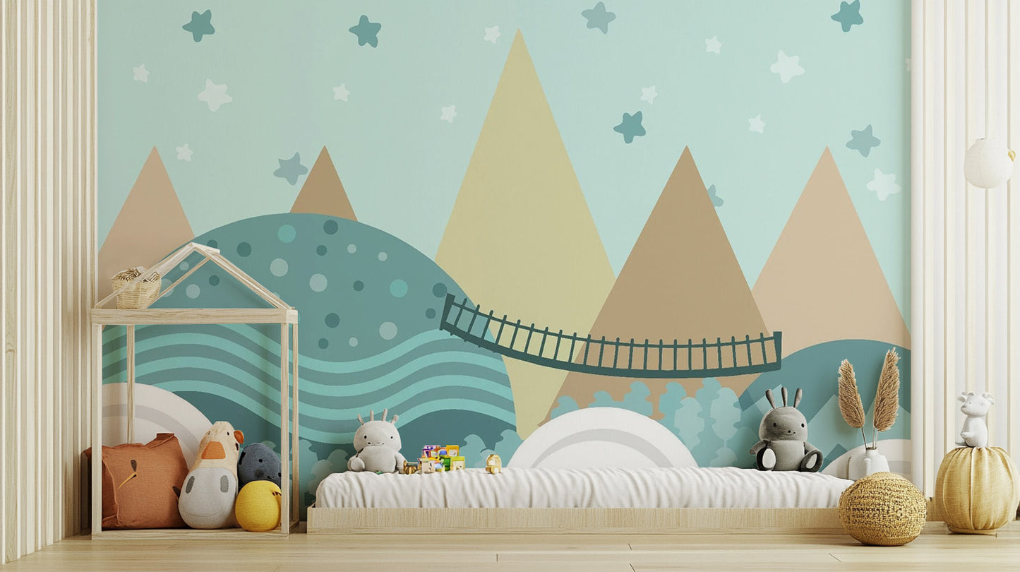 Kids Animated Pastel Motifs Wallpaper for calm rooms
