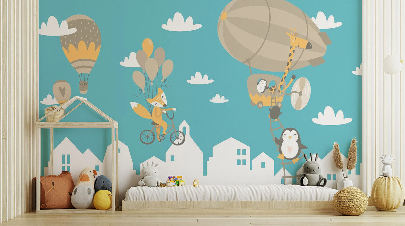 Bright Kids Animated Motifs Wallpaper Mural mural
