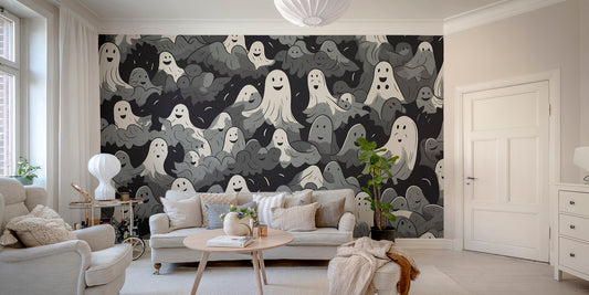 Black and White Ghosts Halloween Wallpaper design