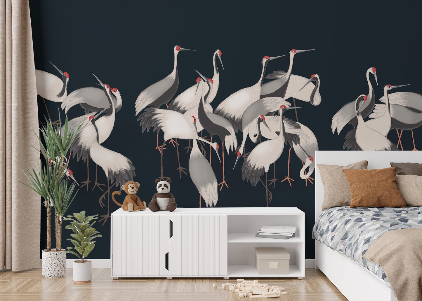 White Cranes Wall Mural