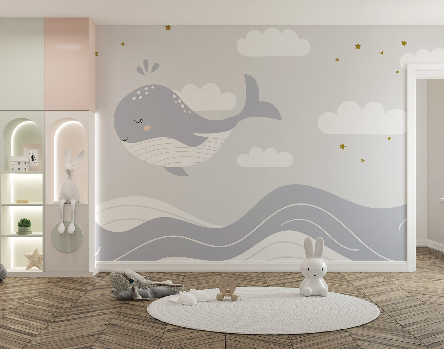 Marine life wallpaper with a playful whale