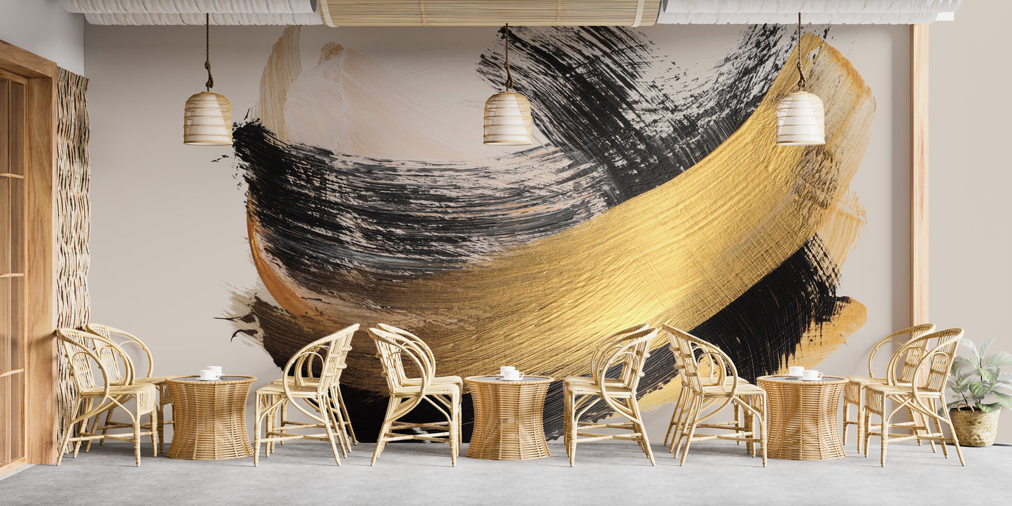 Gold and Noir Brushstroke Elegance Wall Mural