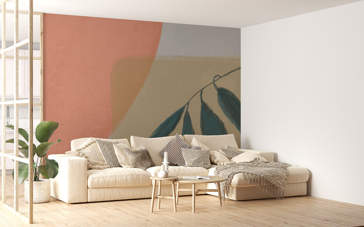 Sophisticated leaf mural in modern style