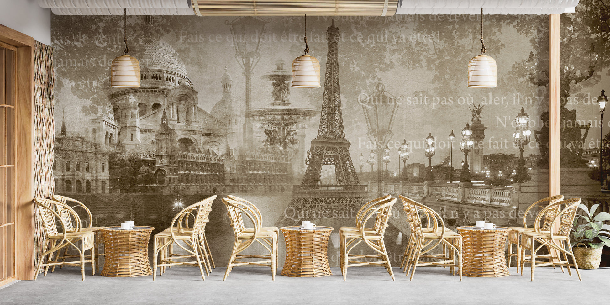 Vintage Paris Landmarks Collage Wall Mural - Giffywalls