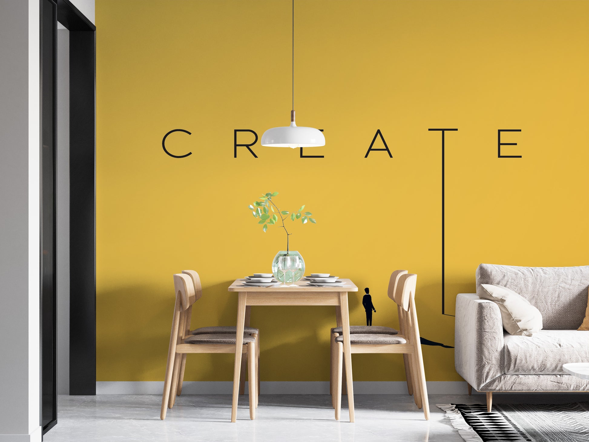 Minimalist mural wallpaper in yellow
