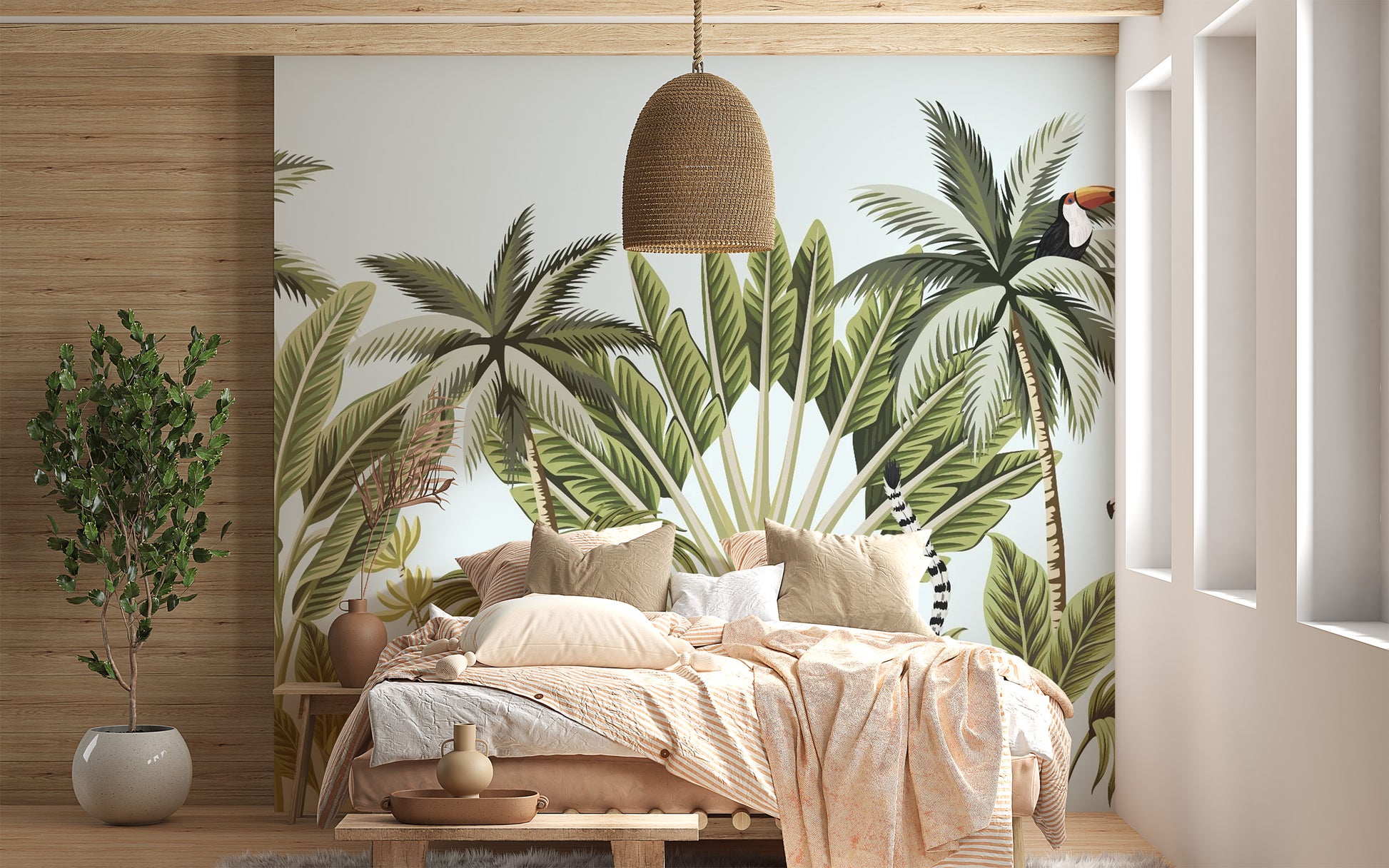 Lush Tropical Plants and Animals Mural
