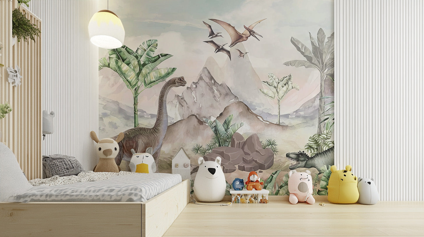 Cretaceous-inspired mural for a fun kids' room vibe