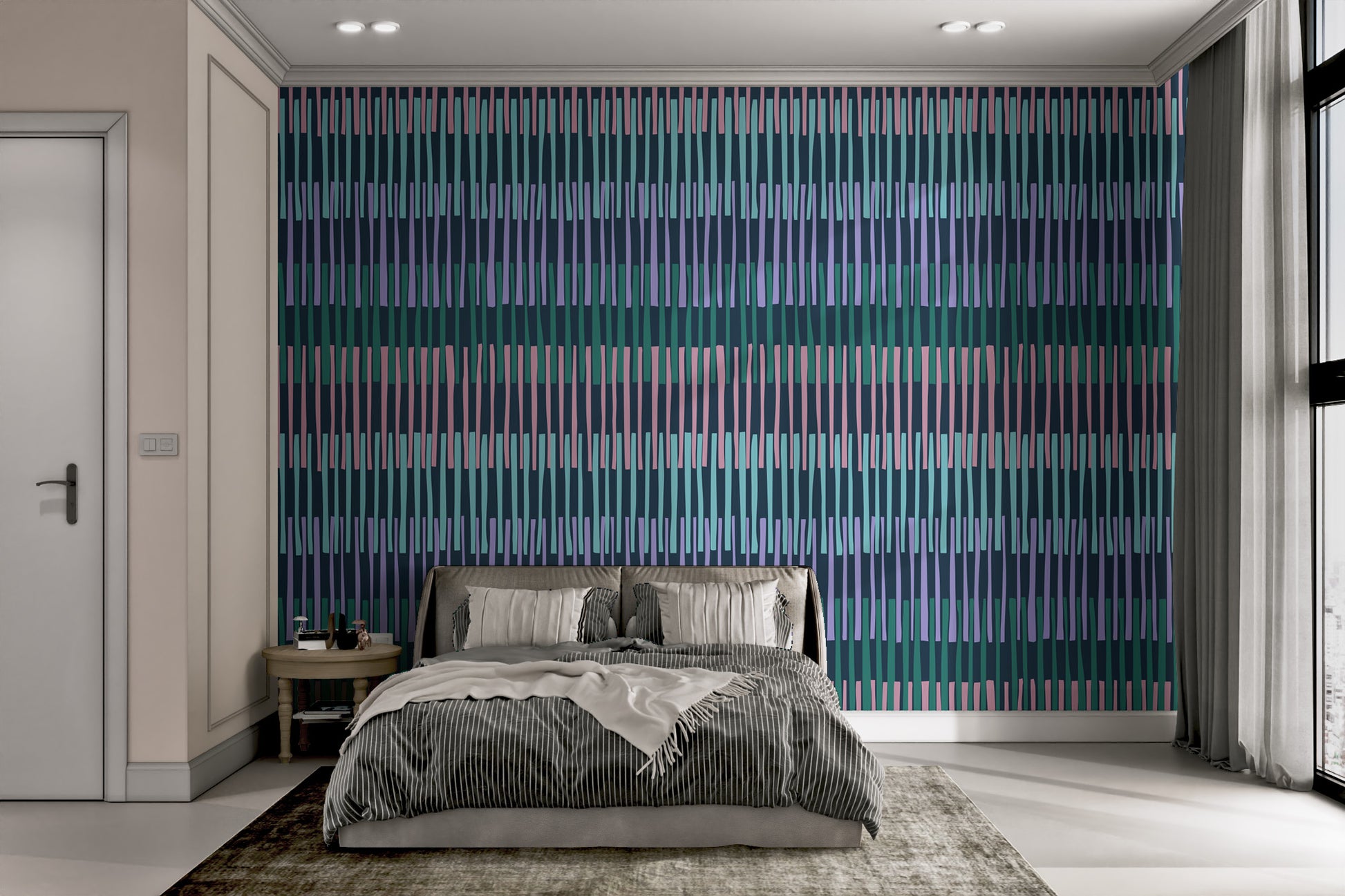 Minimalist Midnight Striped Wallpaper Mural
