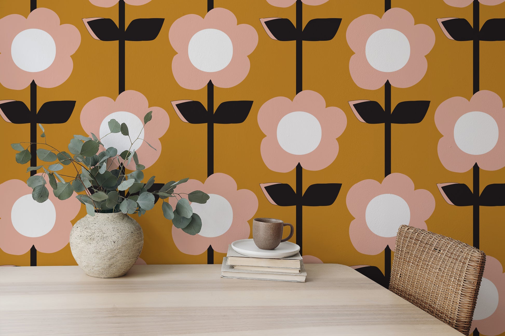 Flower Mustard Design Retro Wallpaper 