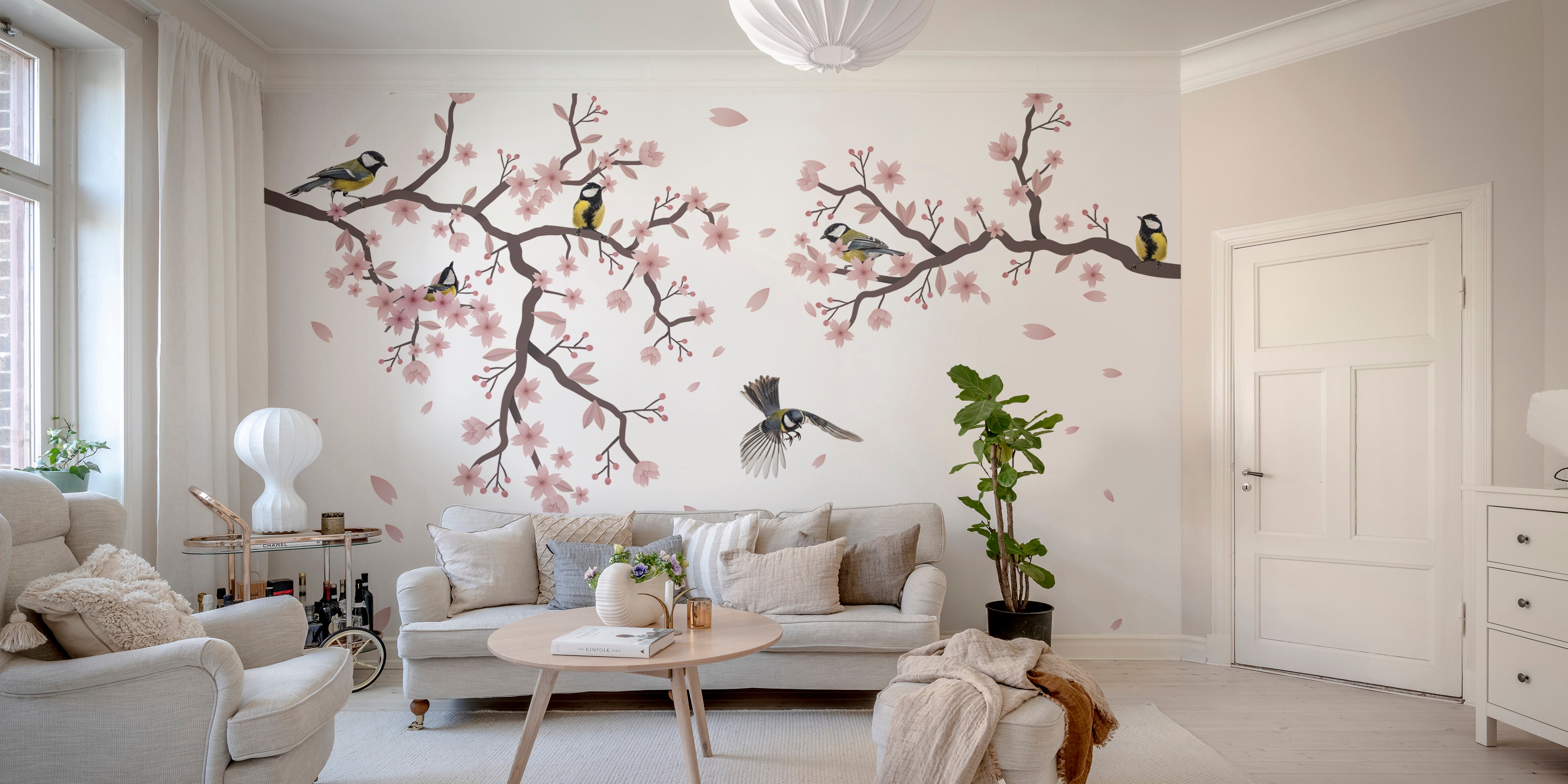 Cherry blossoms meet sunset in Titmouse Mural