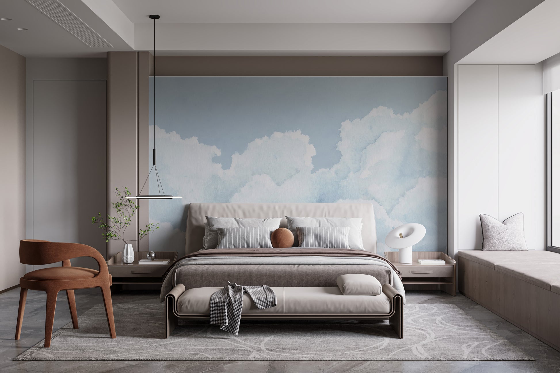 Light Blue Sky Watercolor Wallpaper for Bedroom