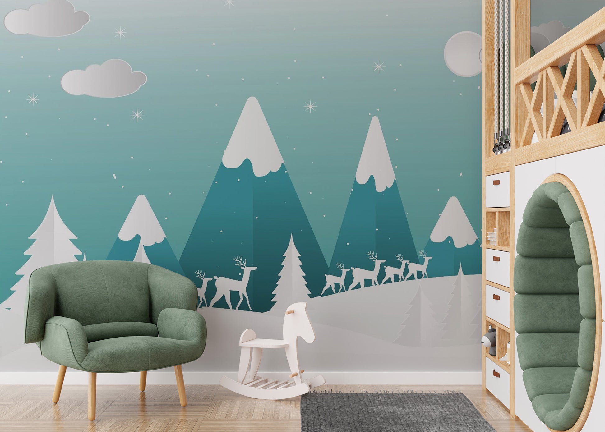 Serene Turquoise Snowpeaks Wall Mural for Homes