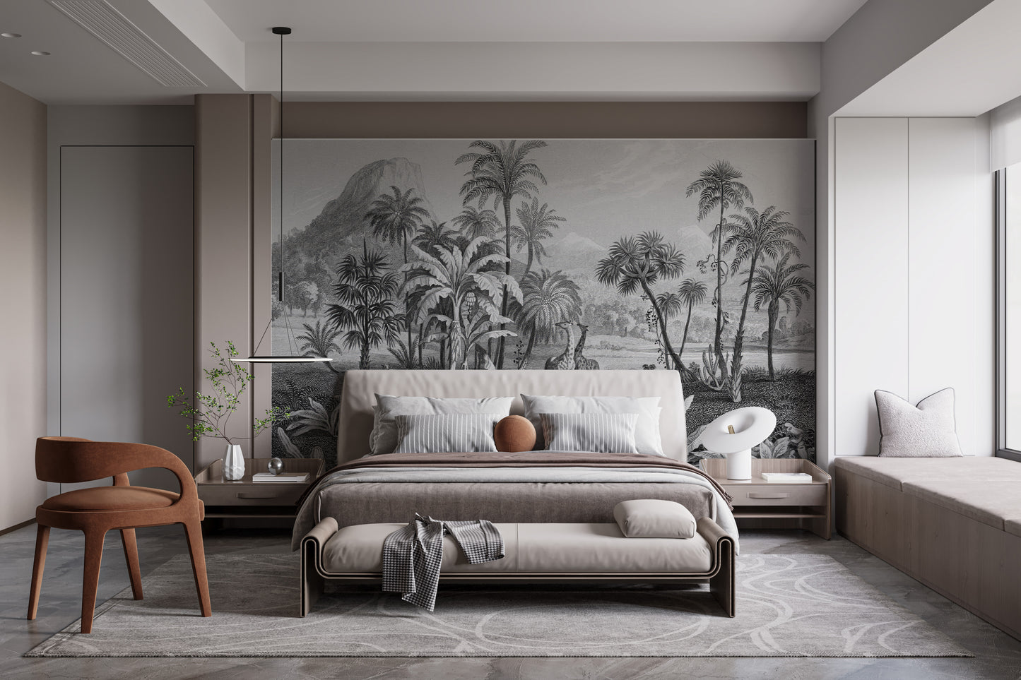 Monochrome Vintage Jungle Mural