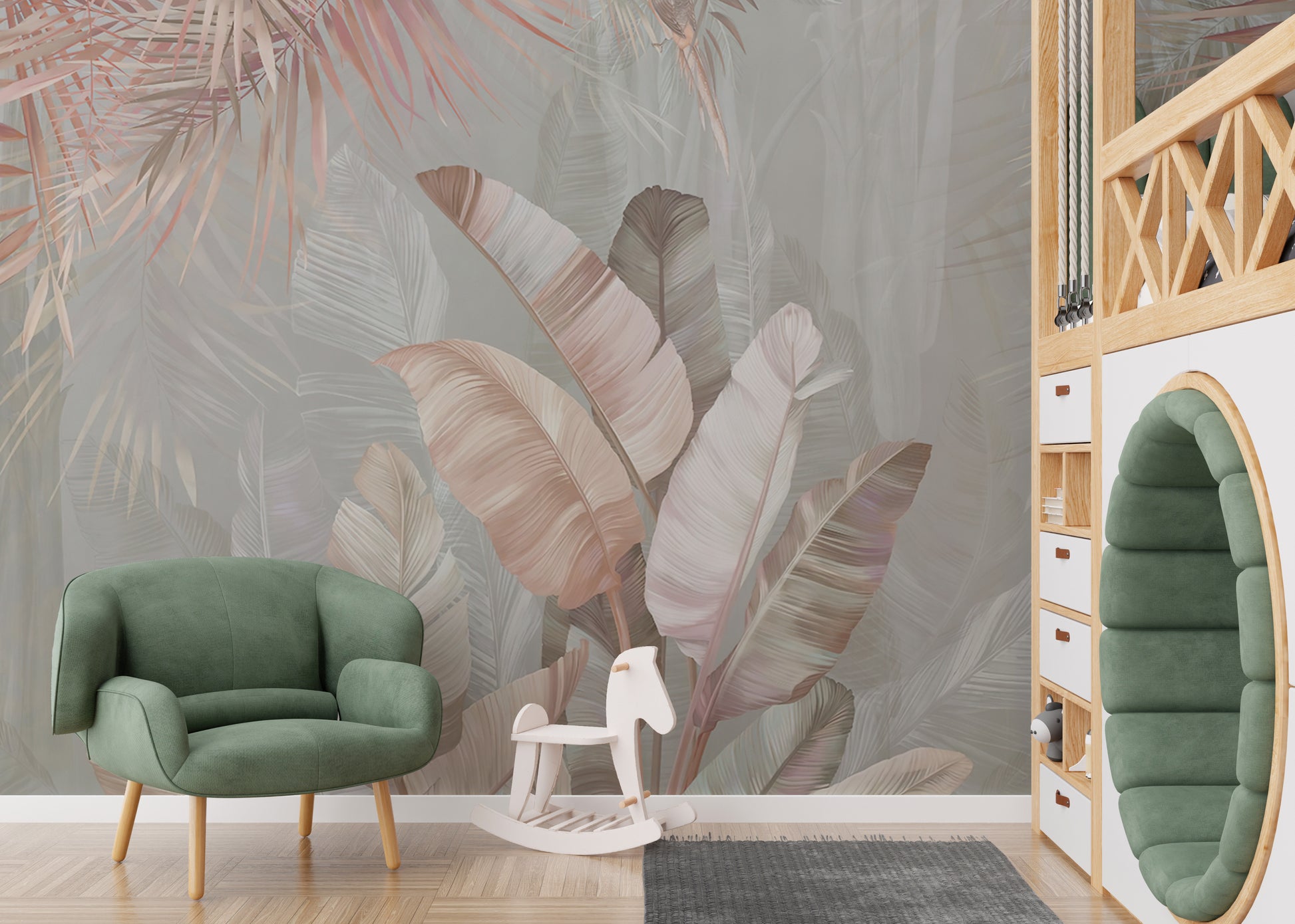 Subtle Tropical Paradise Wall Design
