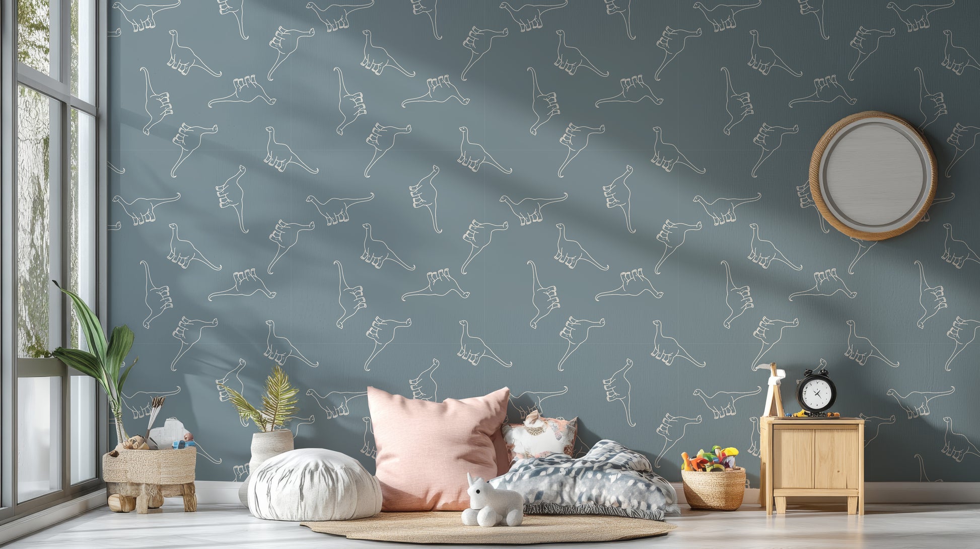 Stylish dinosaur wallpaper in soft colors