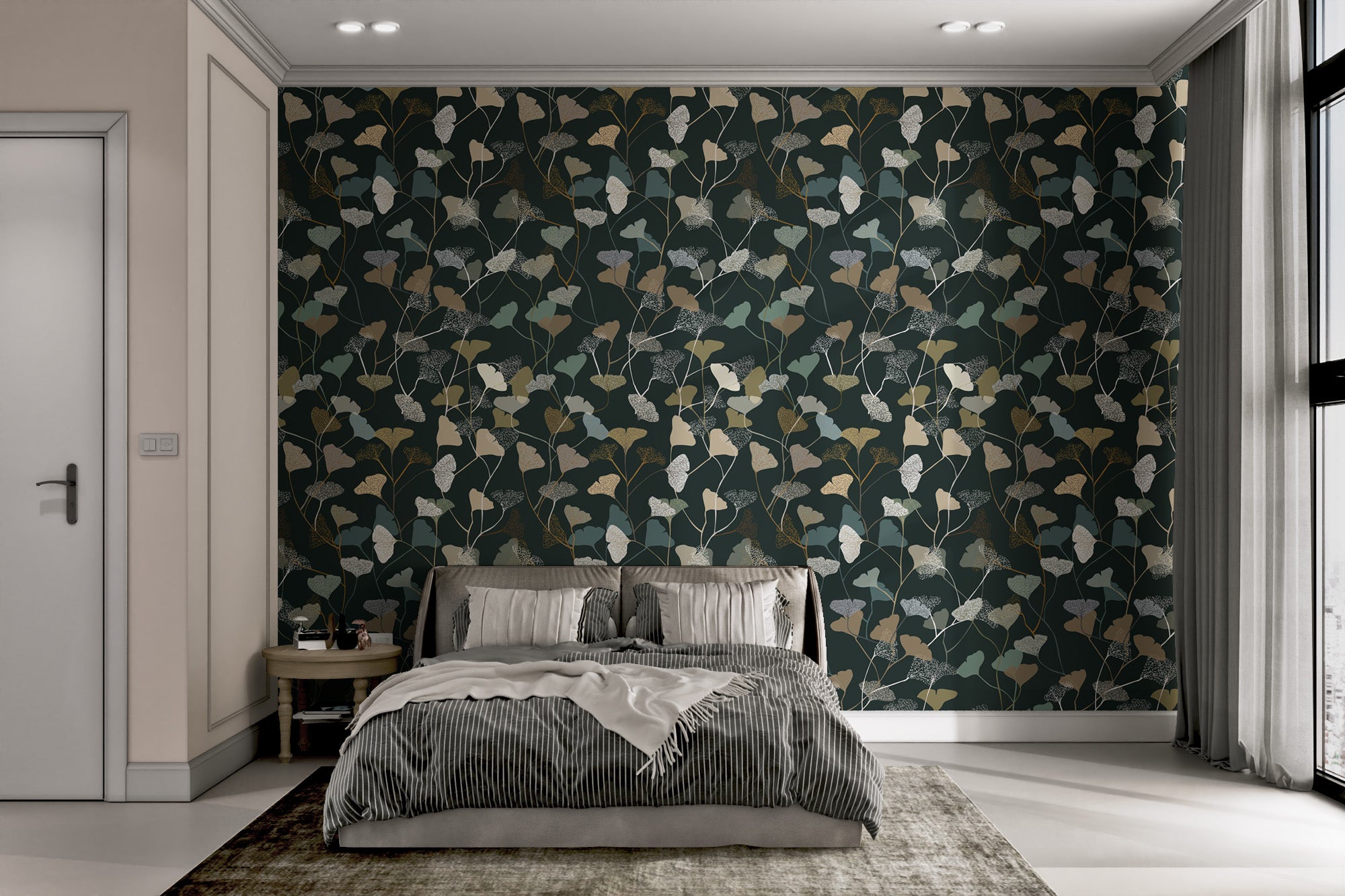 Artistic twilight wallpaper with ginkgo motifs