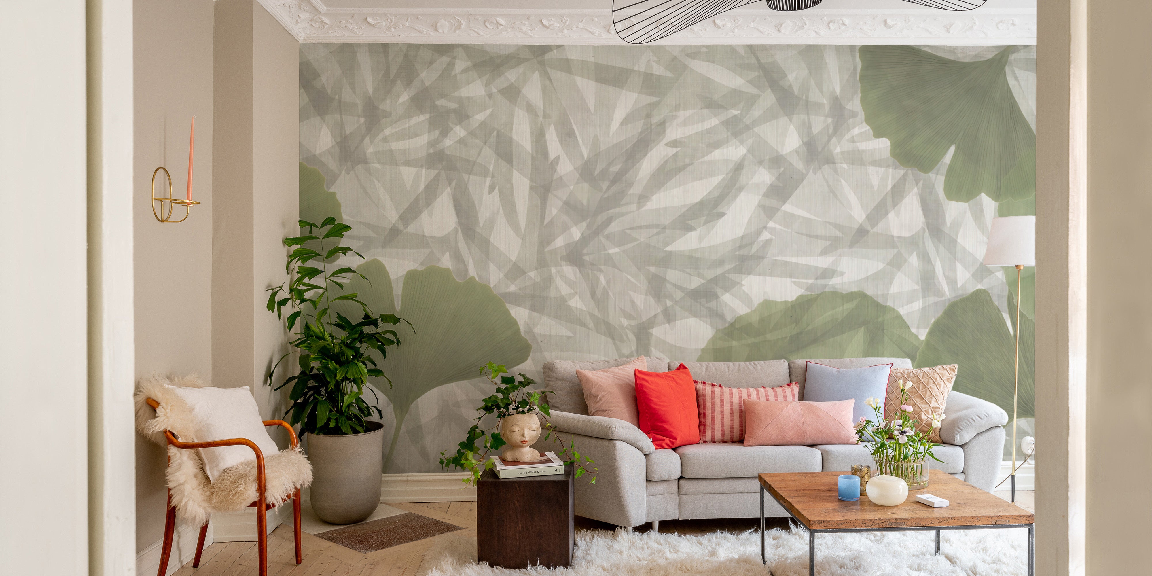 Elegant botanical wallpaper with delicate leaf patterns
