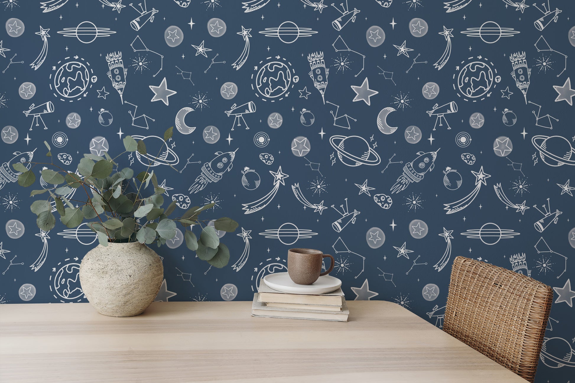 Space Voyage Blue Wallpaper for a space-inspired room