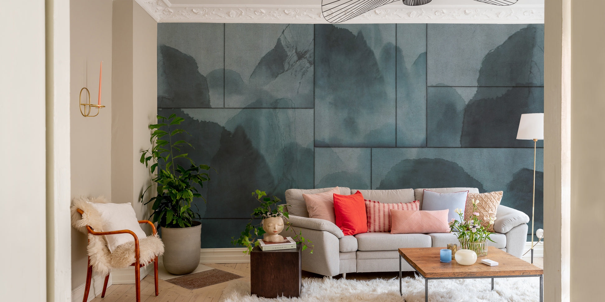 Serene Watercolor Landscape Wall Mural with Soft Hues
