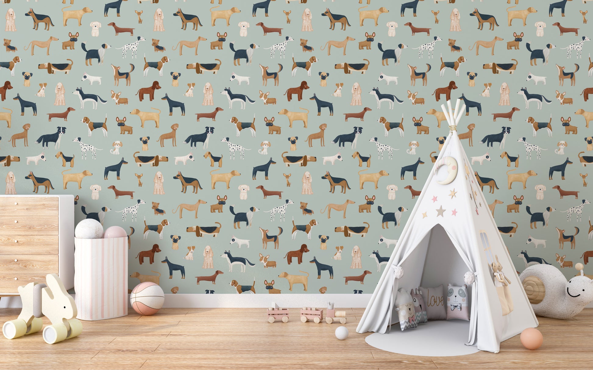 Dog wallpaper for nurseries and playrooms
