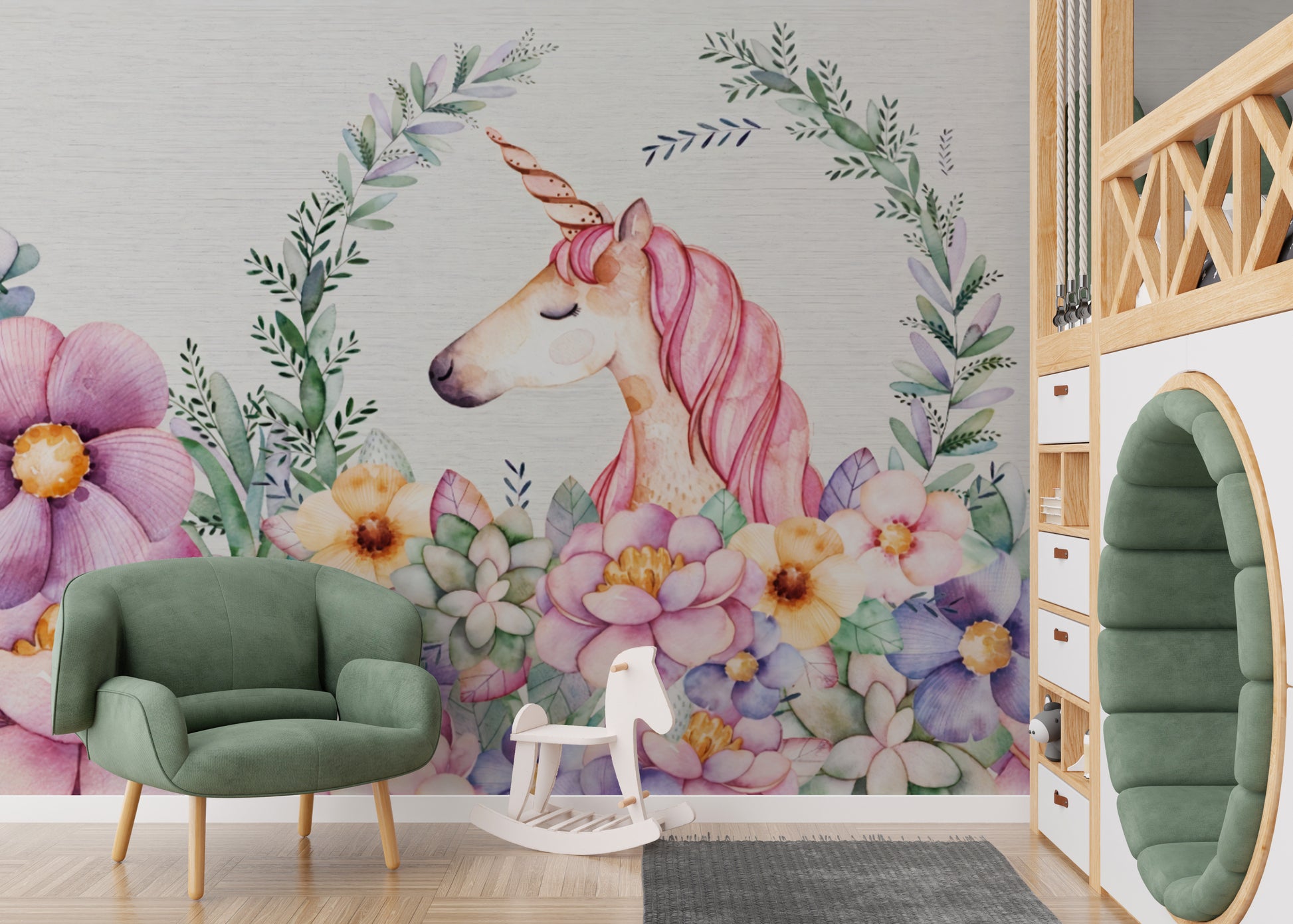 Unicorn and Floral Fantasy Mural
