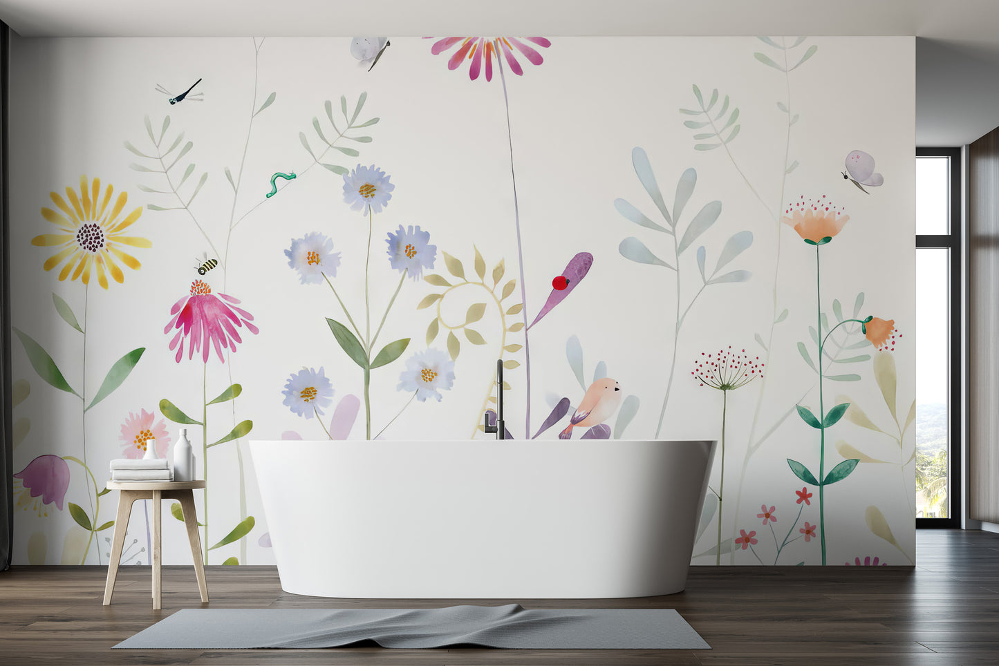 Elegant bloom and bird wallpaper mural for walls