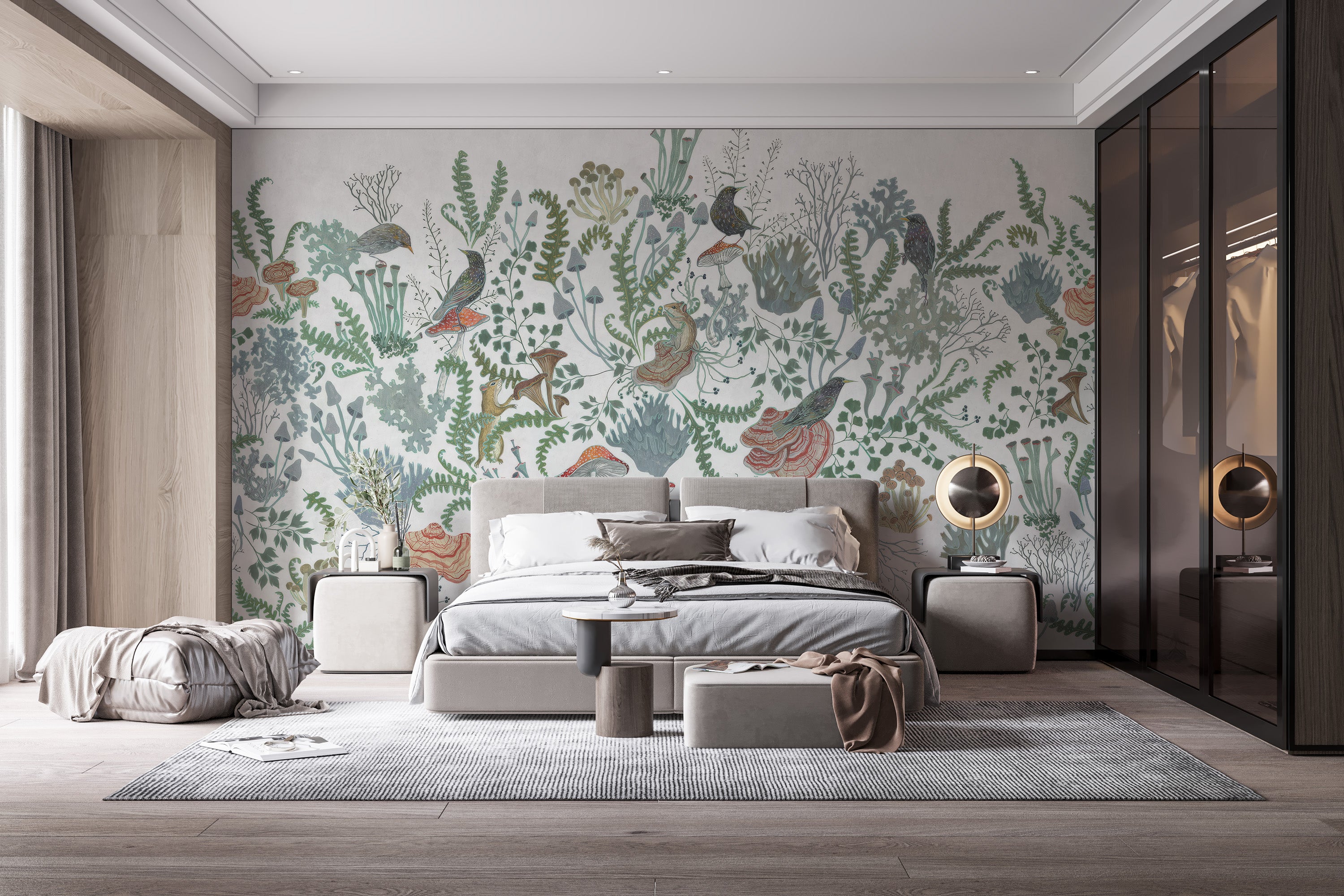 Artistic botanical nest fresco mural for interiors