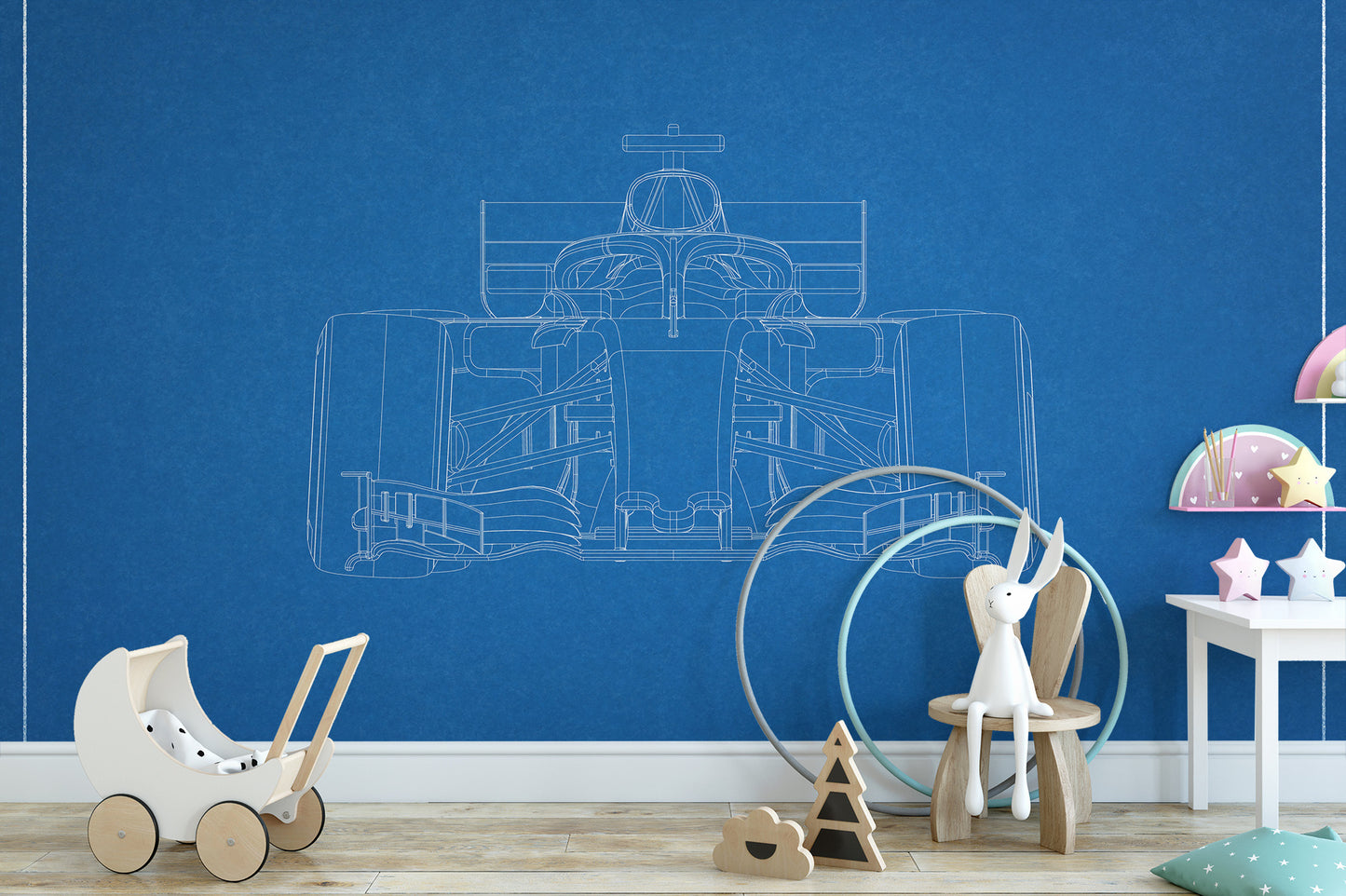 Formula One Car Blueprint Style Wall Mural