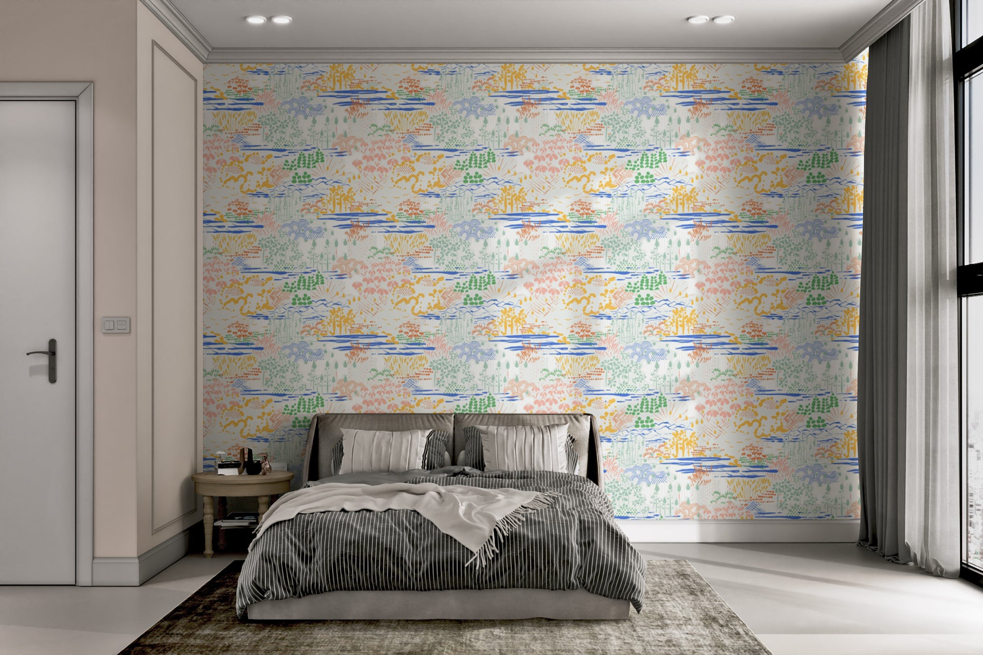 Chic wallpaper with intricate landscape motifs