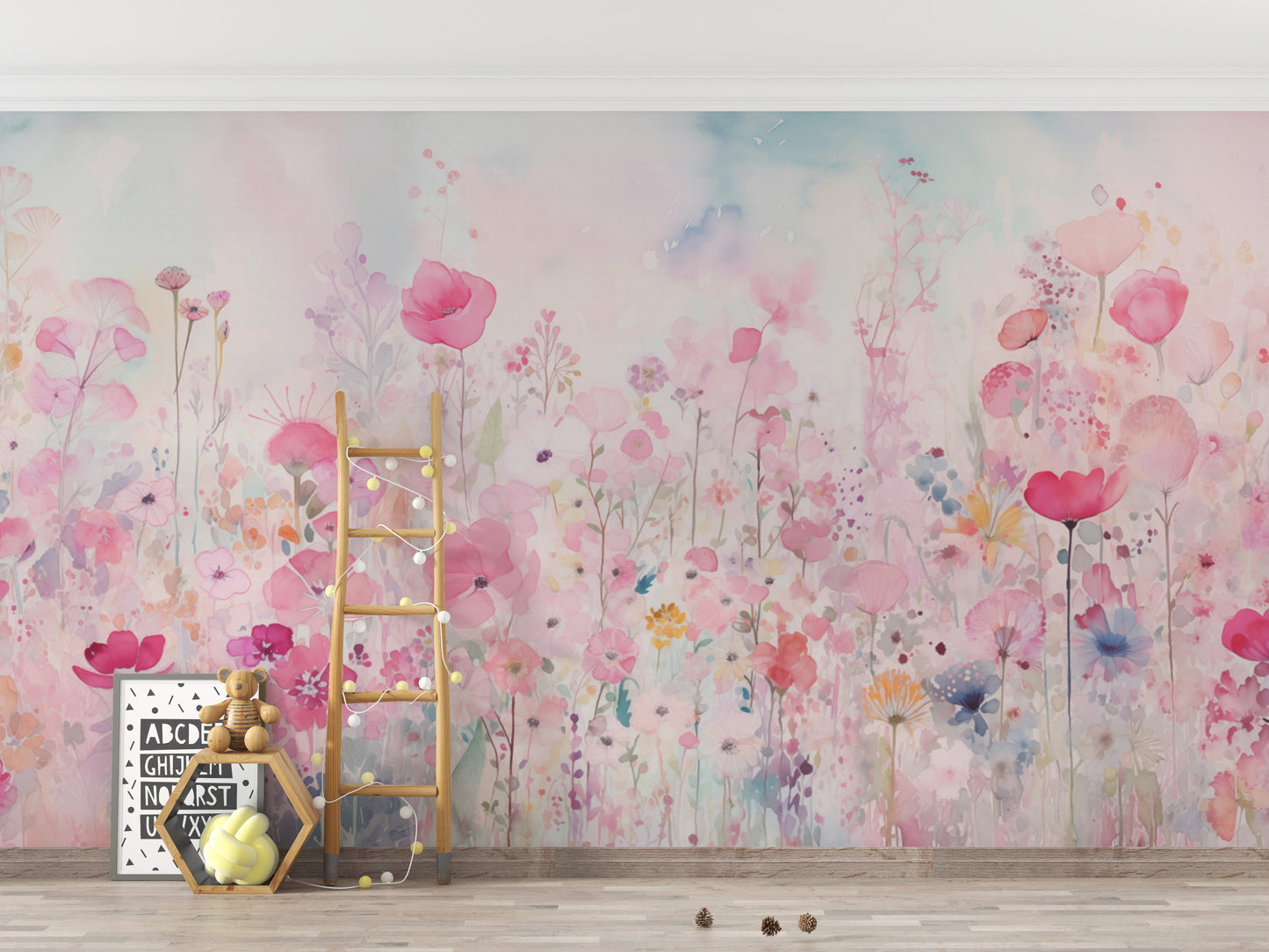 Watercolor Happy Flowers Pink Color Wallpaper