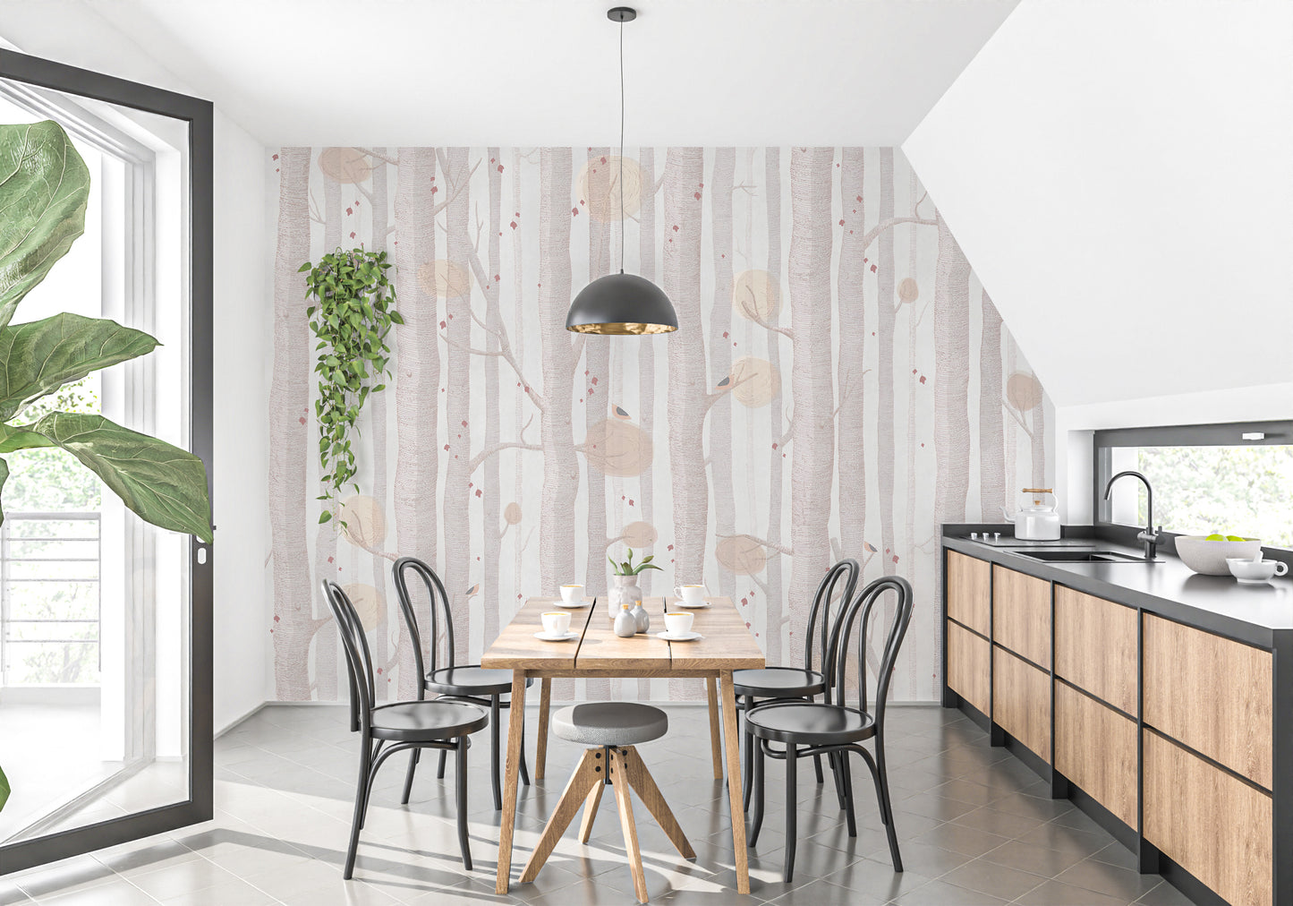 Elegant cream color tree mural for walls