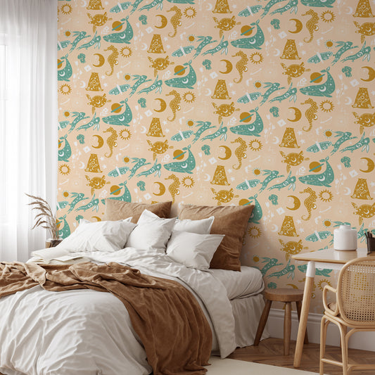 Dream night wallpaper with animals and flowers
