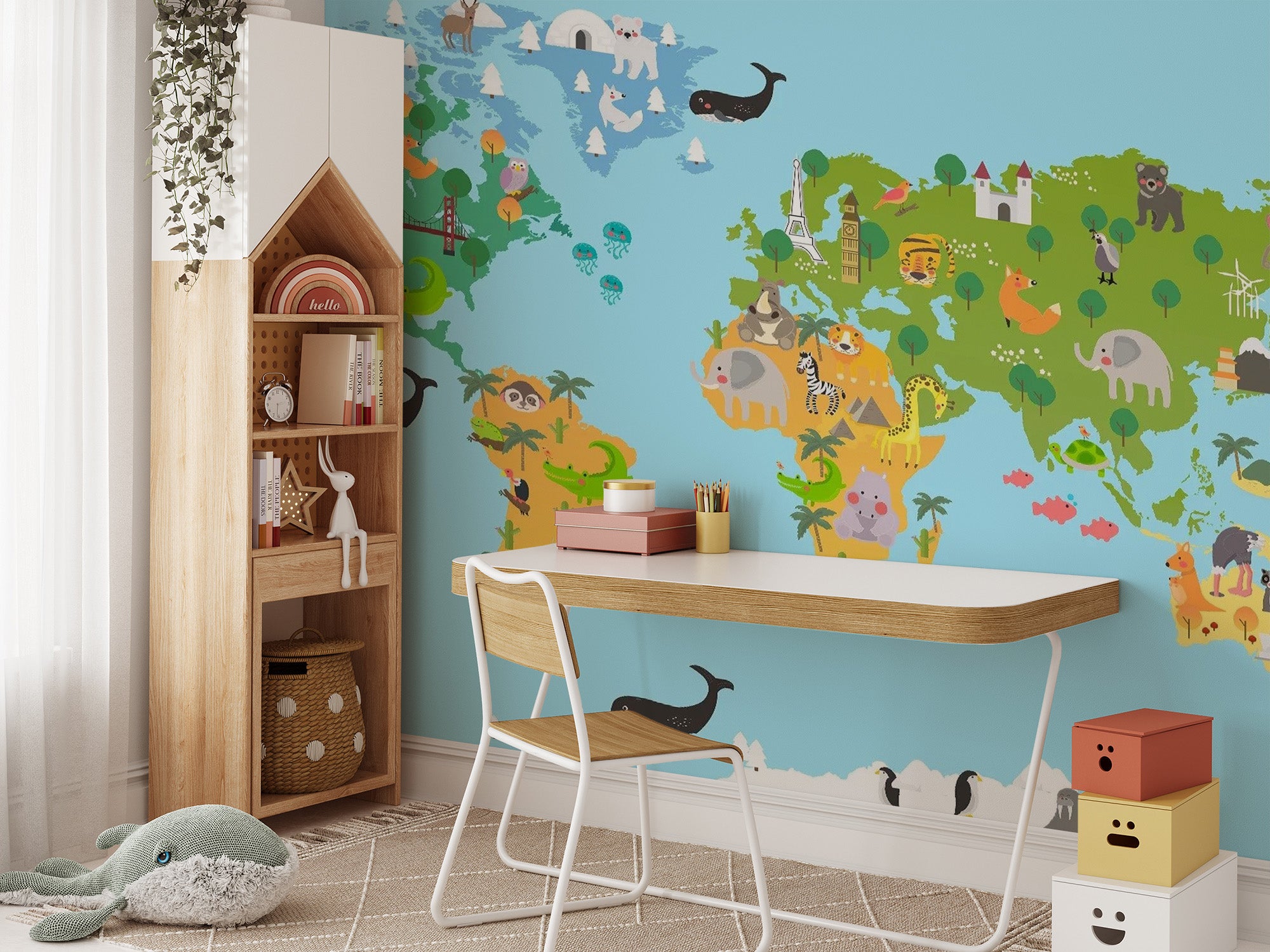 Colorful Animal-Themed World Map for Kids
