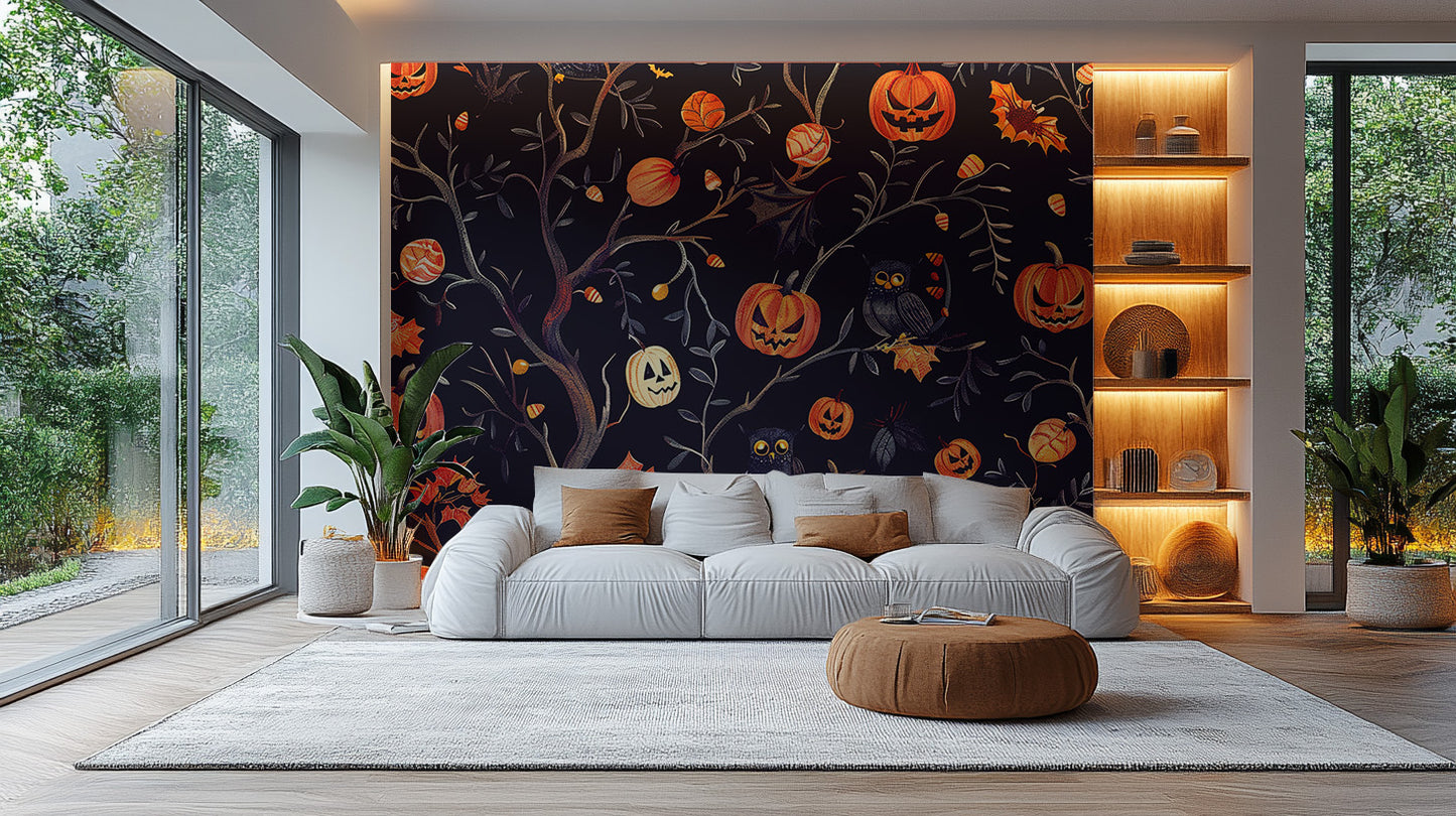 Halloween Pumpkins Owls Wallpaper Mural