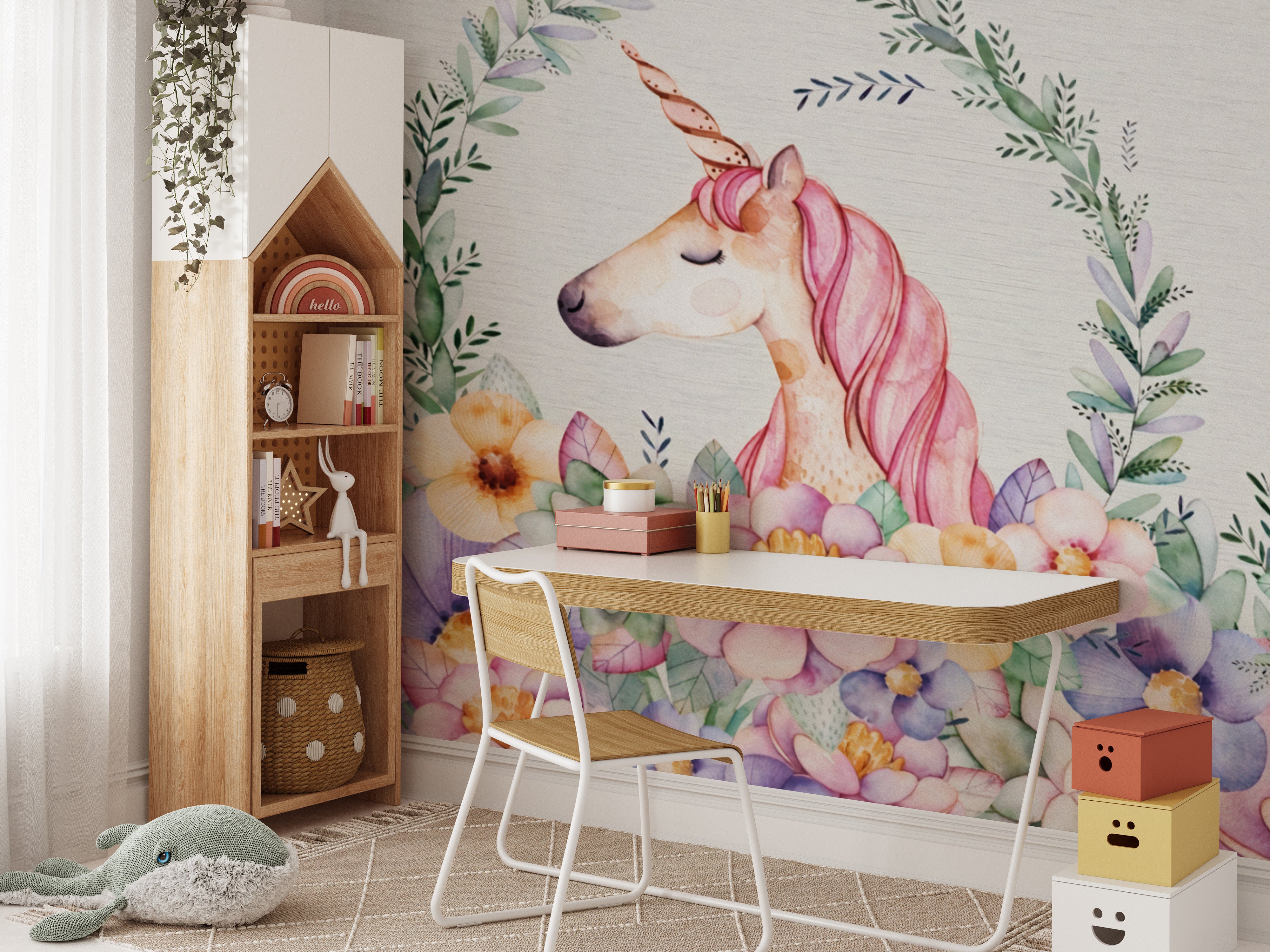 Fairytale Unicorn and Flowers Mural
