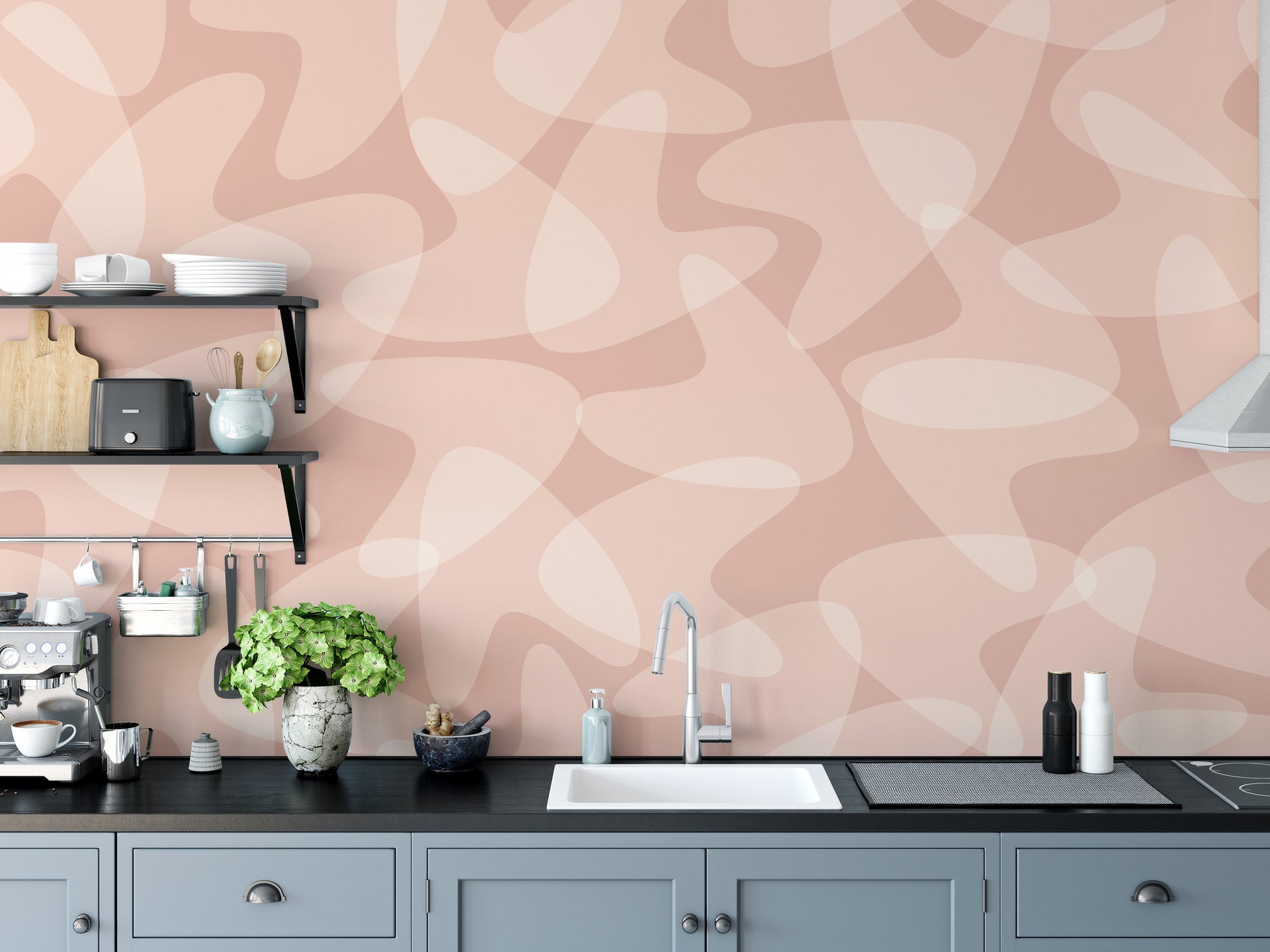 Soft peach tones on mid-century wallpaper design